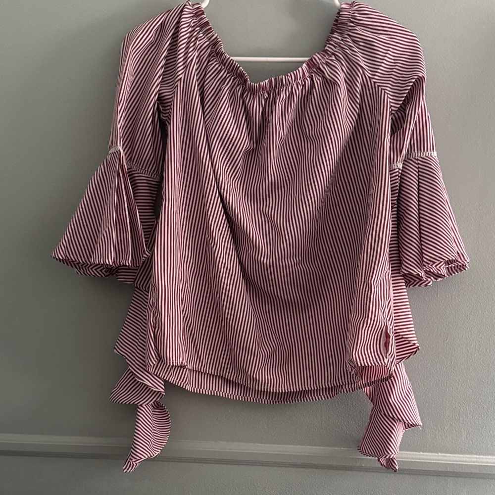 Charlotte Russe Red and White Striped Bell Sleeve Blouse